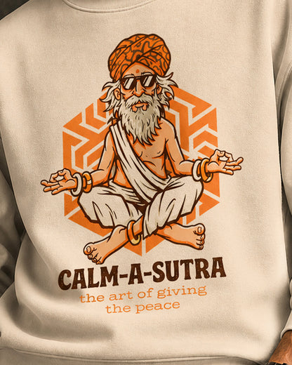Mens Round Neck Full Sleeve Printed Sweatshirt Beige