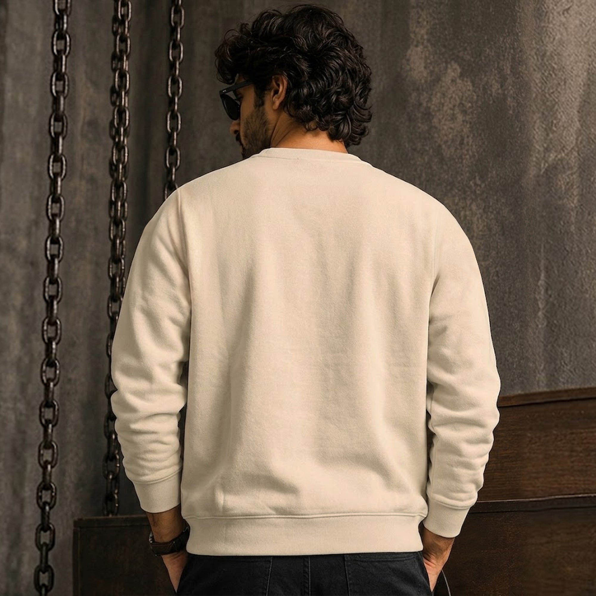 Mens Round Neck Full Sleeve Printed Sweatshirt Beige