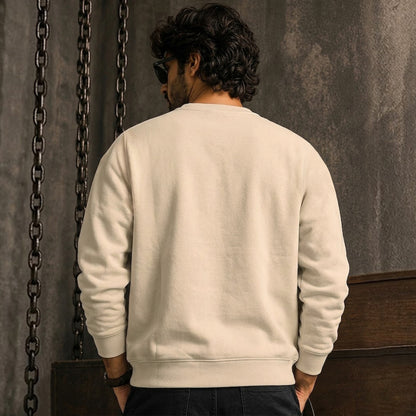 Mens Round Neck Full Sleeve Printed Sweatshirt Beige
