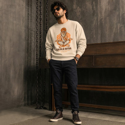Mens Round Neck Full Sleeve Printed Sweatshirt Beige