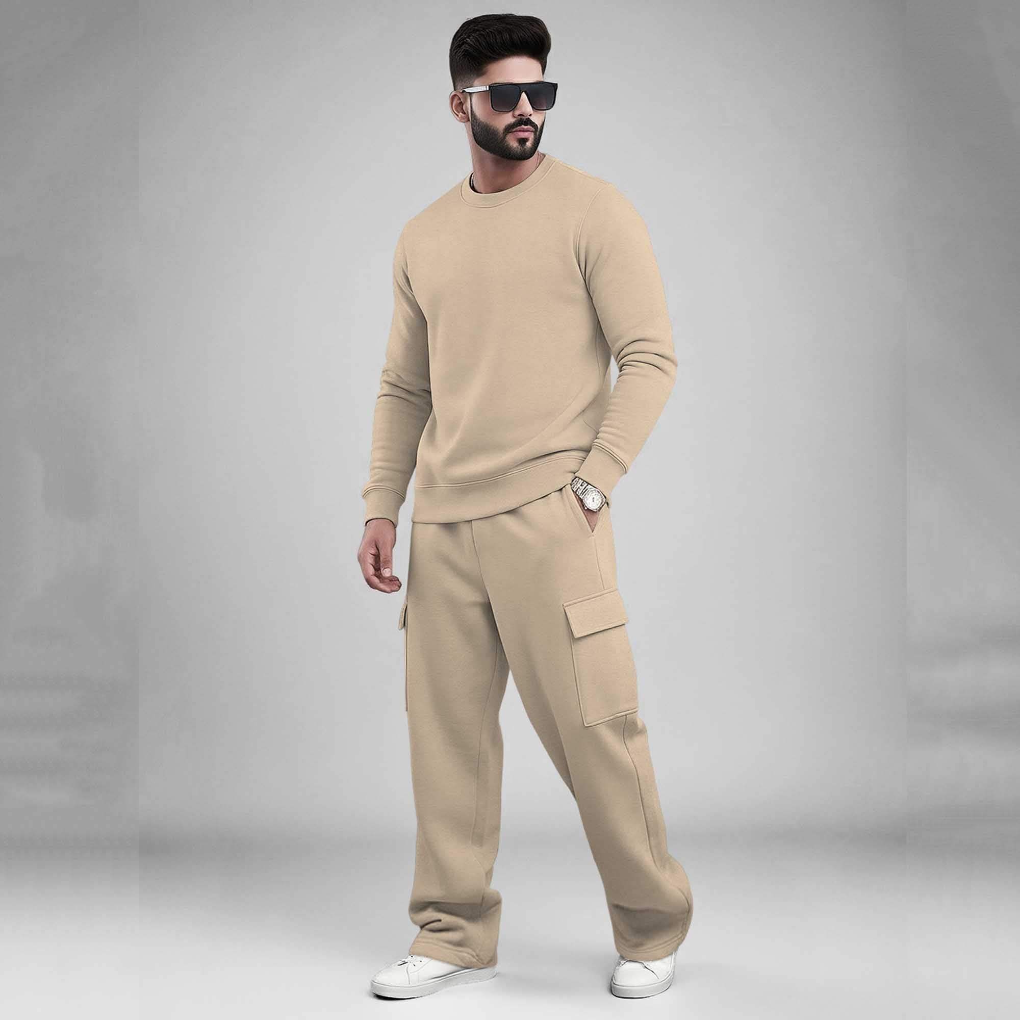 Round Neck Sweatshirt and Baggy Cargo Matching Outfits