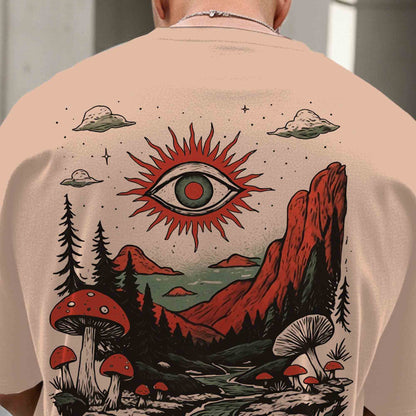 Men Back Printed Loose Fit Baggy Tshirt Beige