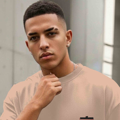 Men Back Printed Oversized Tshirt Beige