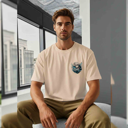 Anime Graphic Back Printed Oversized Tshirt Beige