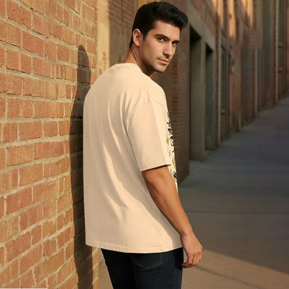 Japanese Dragon Printed Oversized Beige T-shirt