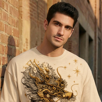 Japanese Dragon Printed Oversized Beige T-shirt