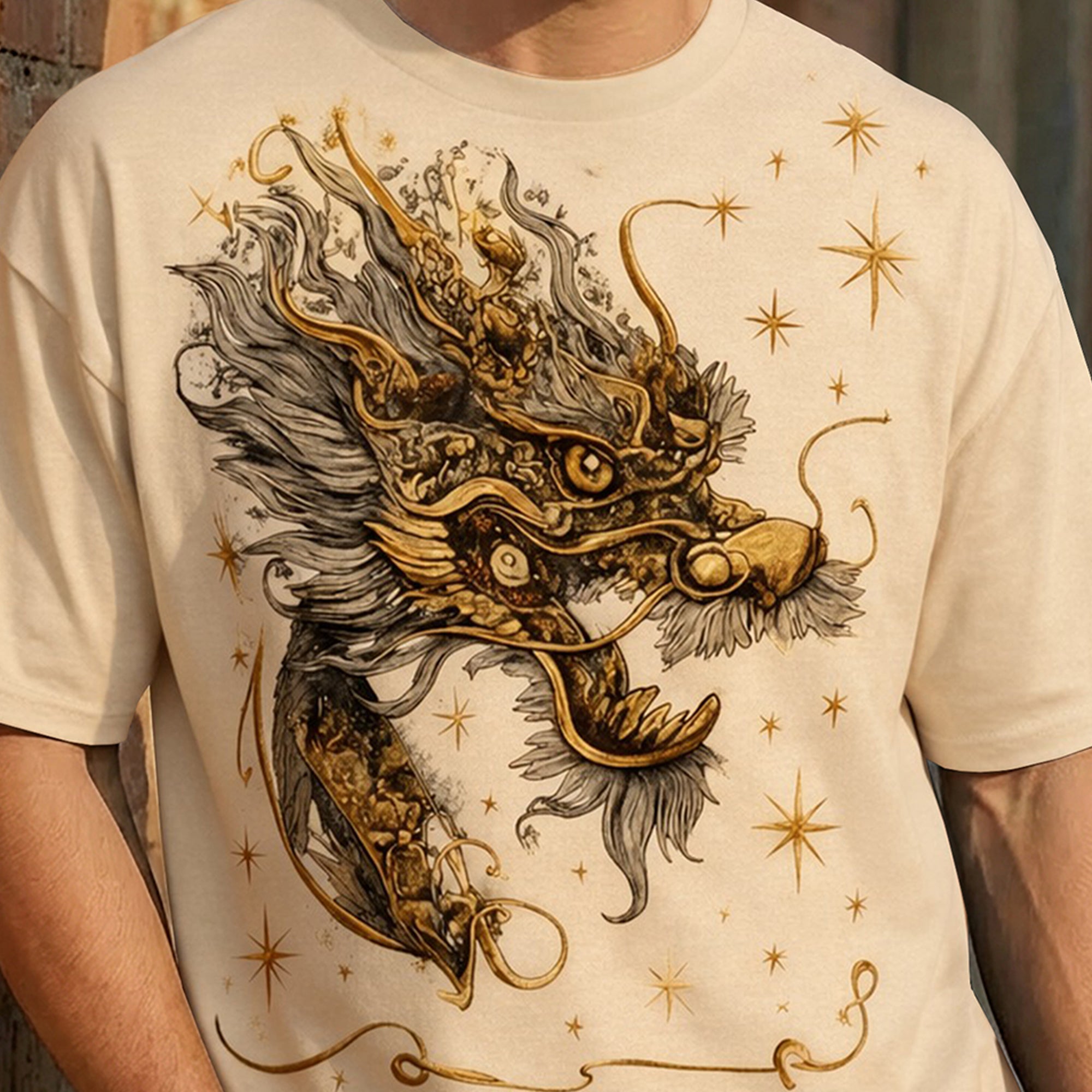 Japanese Dragon Printed Oversized Beige T-shirt – TRIPR