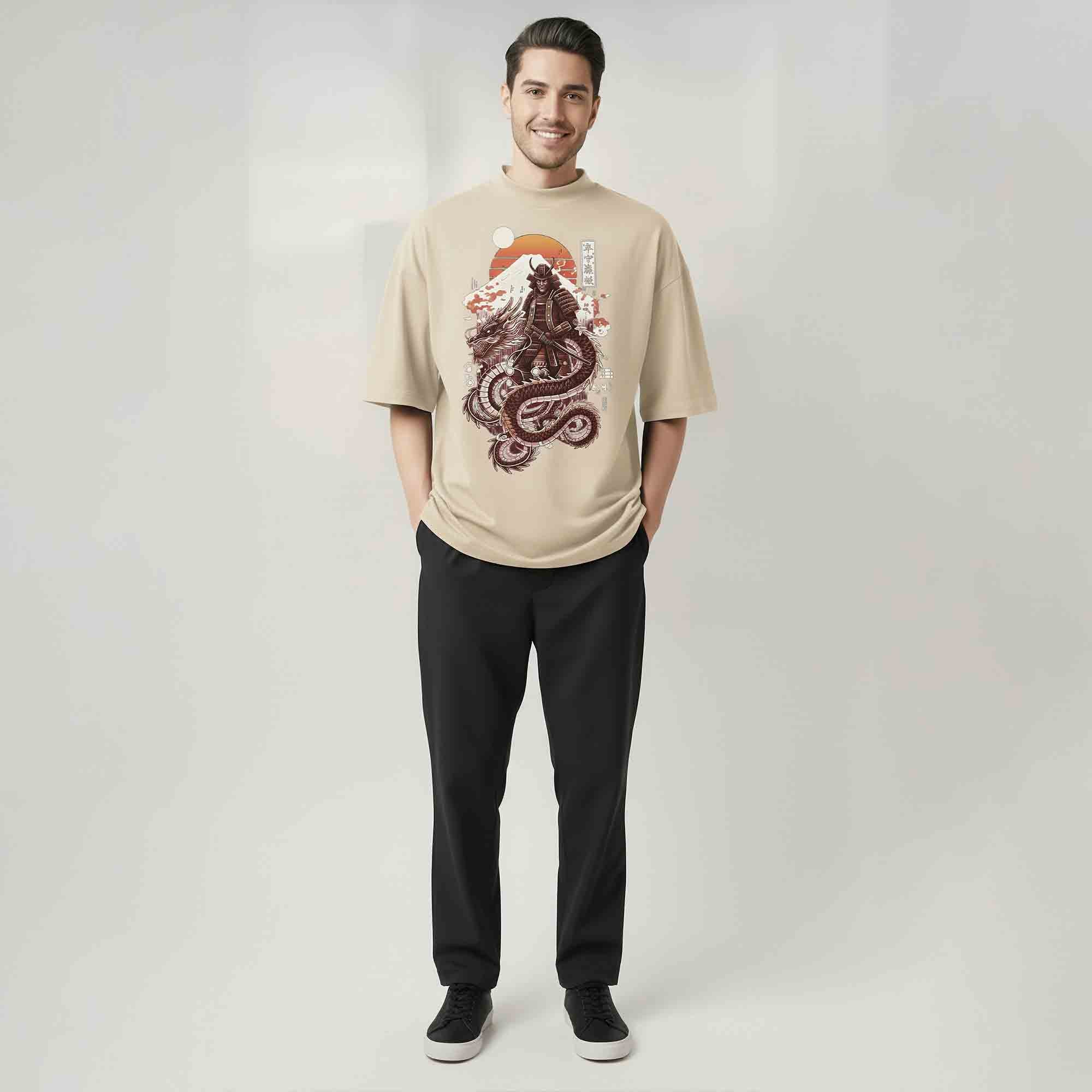 Samurai Graphic Printed Oversized T-shirt Beige – TRIPR