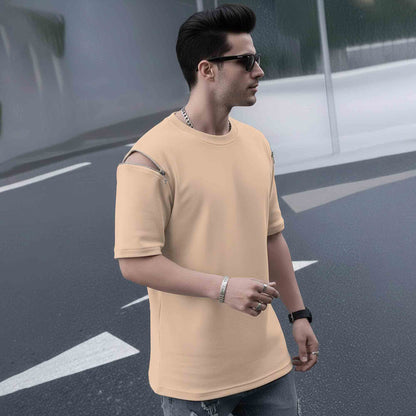 Mens Oversized Round Neck Plain Beige Tshirt