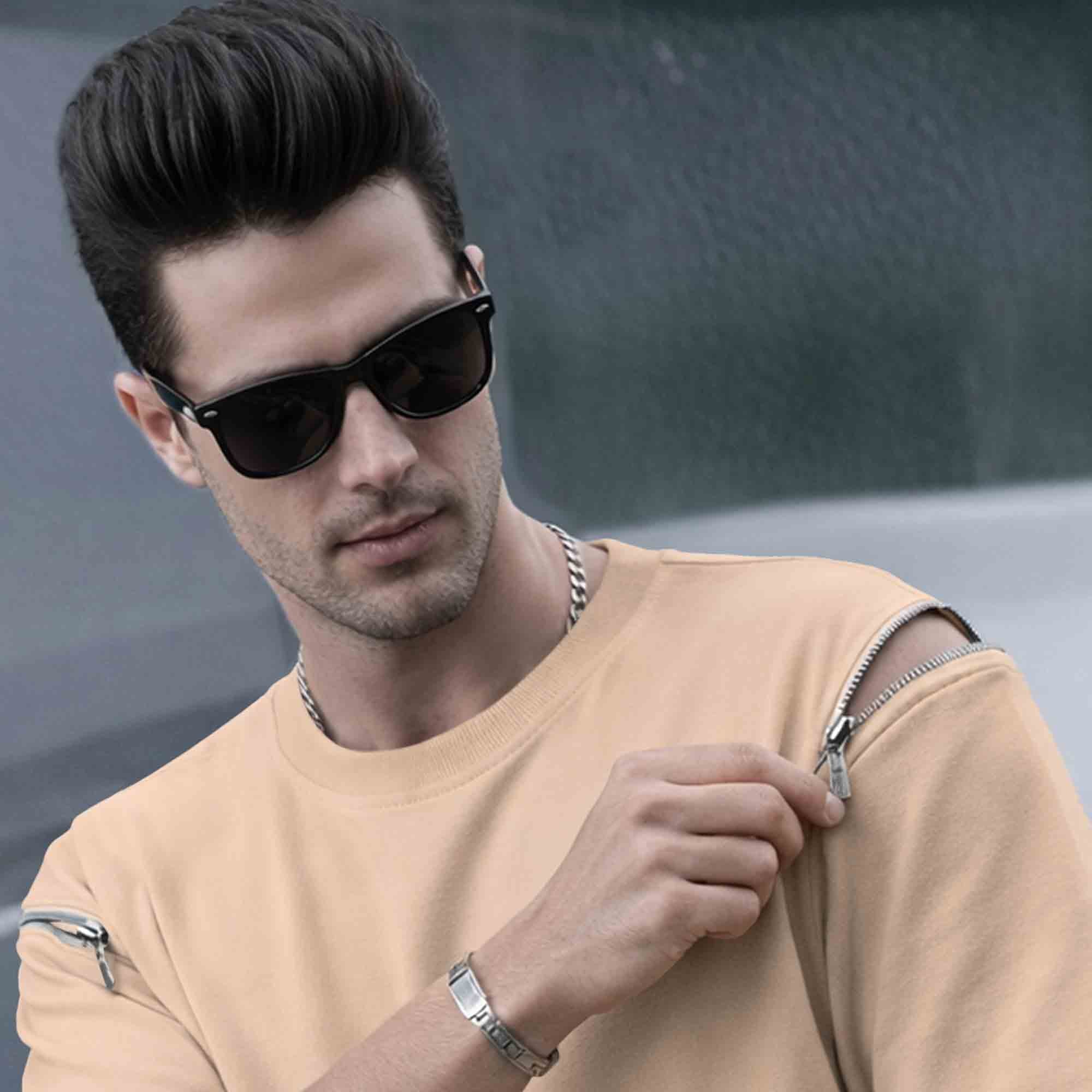 Mens Oversized Round Neck Plain Beige Tshirt