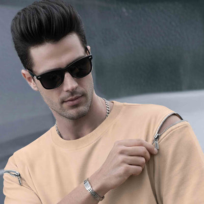 Mens Oversized Round Neck Plain Beige Tshirt