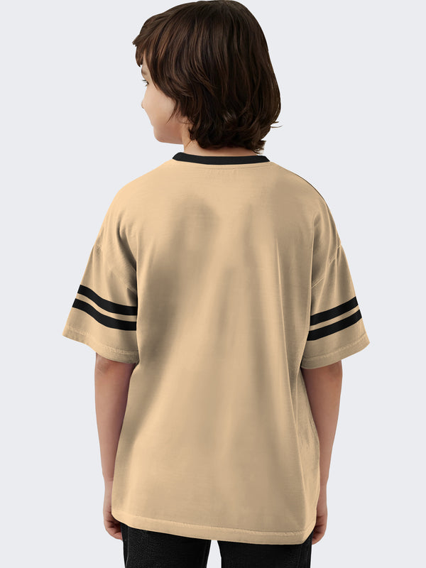 Boys Oversized Typography Beige Black Contrast T-Shirt