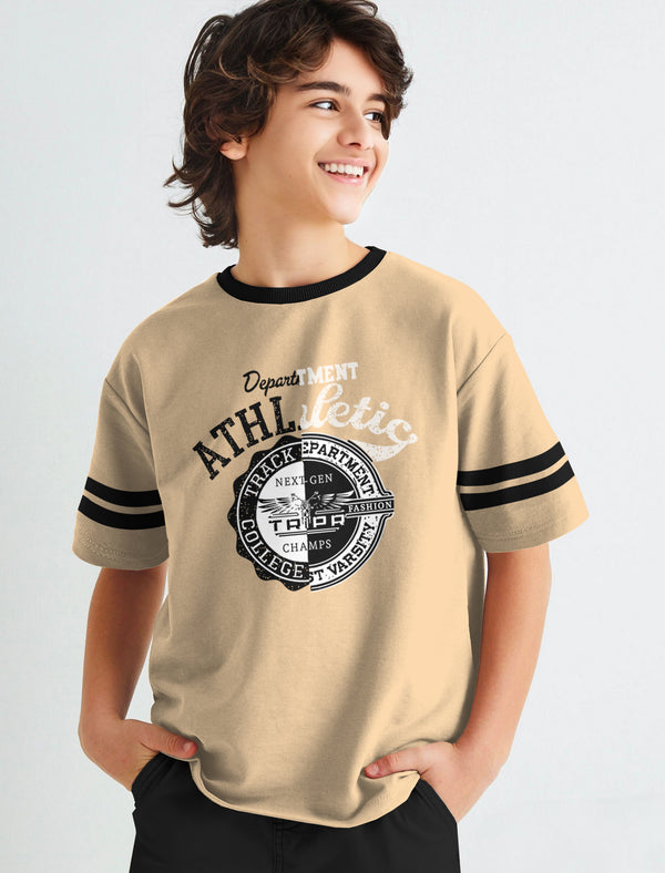 Boys Oversized Typography Beige Black Contrast T-Shirt