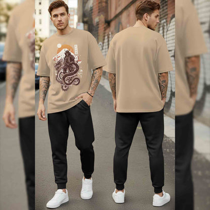 Men Tracksuit Oversized Back Printed Tshirts Plain Trackpants