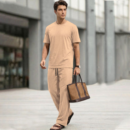 Men Tracksuit Round Neck Plain Tshirts Loose Fit Plain Trackpants