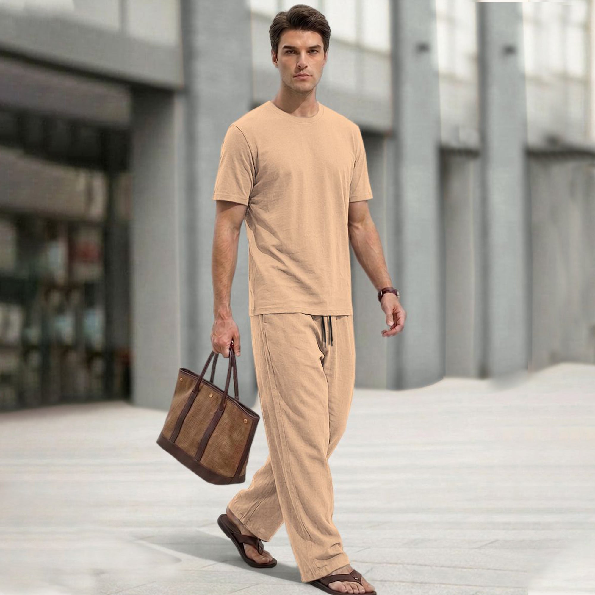 Men Tracksuit Round Neck Plain Tshirts Loose Fit Plain Trackpants