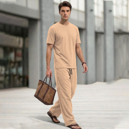 Men Tracksuit Round Neck Plain Tshirts Loose Fit Plain Trackpants
