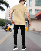 Mens Tracksuit - Half Sleeve Beige t-shirt / Black Plain Trackpant