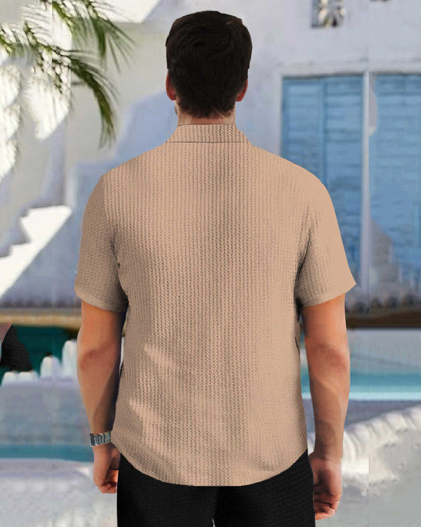 Men Half Sleeve Waffle Shirt / Beige