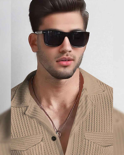 Men Full Sleeve Beige Double Pocket Waffle Textured Shirt