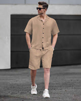 WAFFLE PLAIN TEXTURED SHIRT WITH SHORT / BEIGE