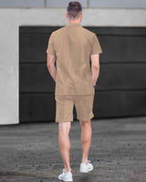 WAFFLE PLAIN TEXTURED SHIRT WITH SHORT / BEIGE