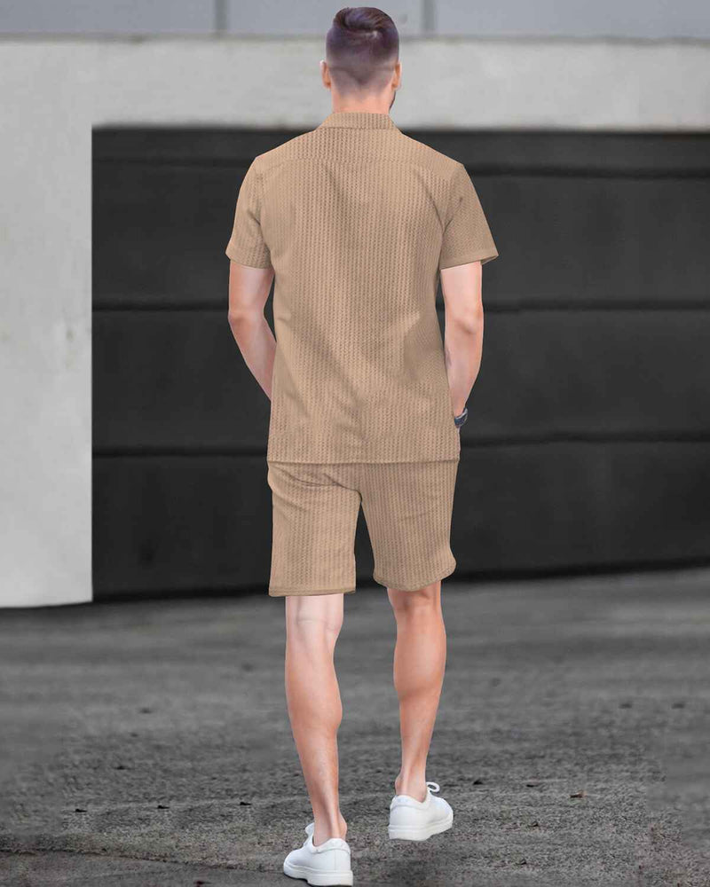 WAFFLE PLAIN TEXTURED SHIRT WITH SHORT / BEIGE