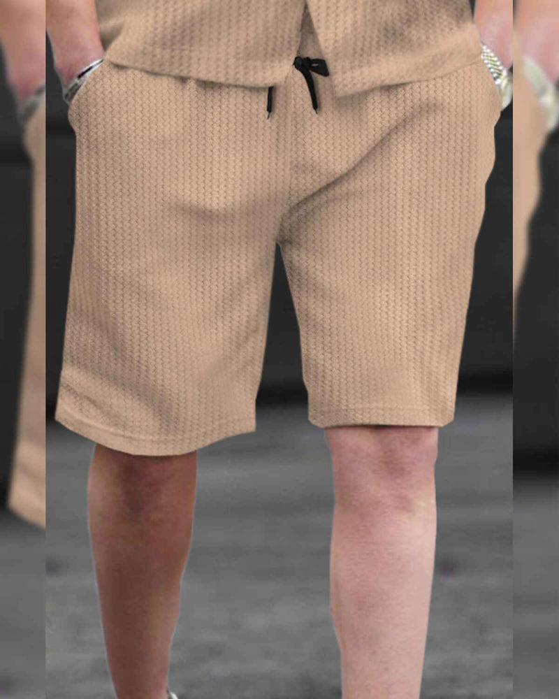 WAFFLE PLAIN TEXTURED SHIRT WITH SHORT / BEIGE