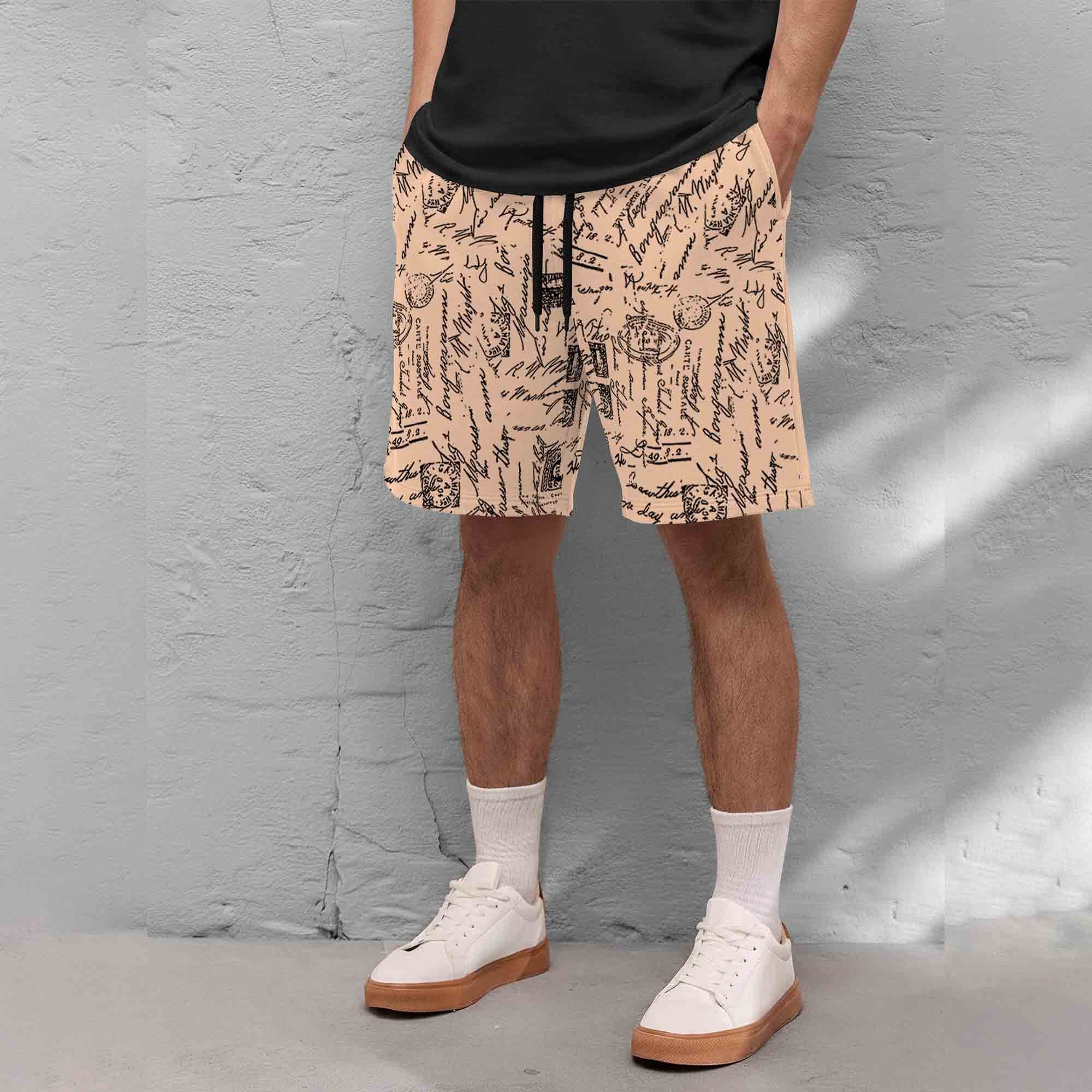Men All Over Printed Short Beige