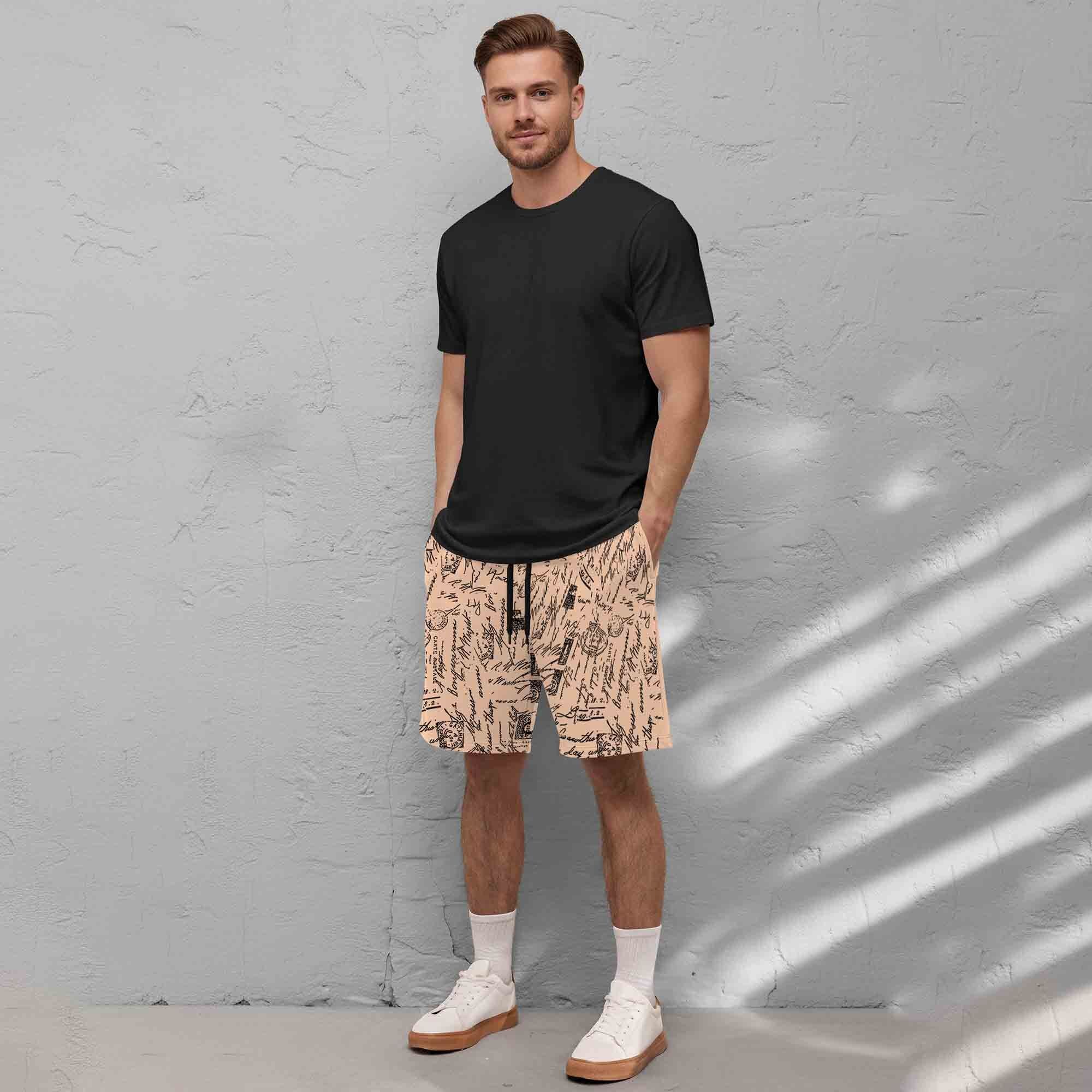 Men All Over Printed Short Beige