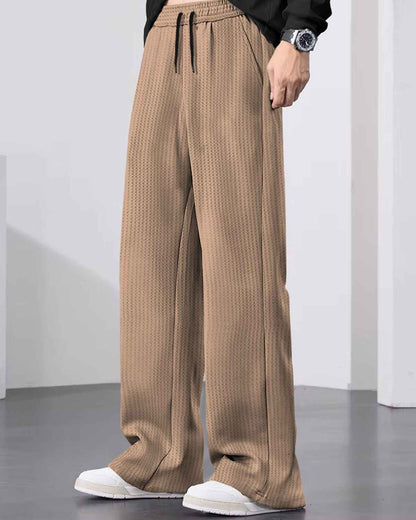 Men Plain Loose Fit Waffle Trackpant Beige