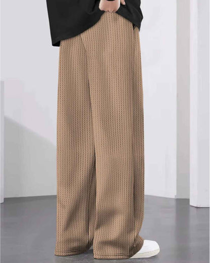 Men Plain Loose Fit Waffle Trackpant Beige