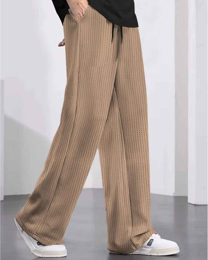 Men Plain Loose Fit Waffle Trackpant Beige