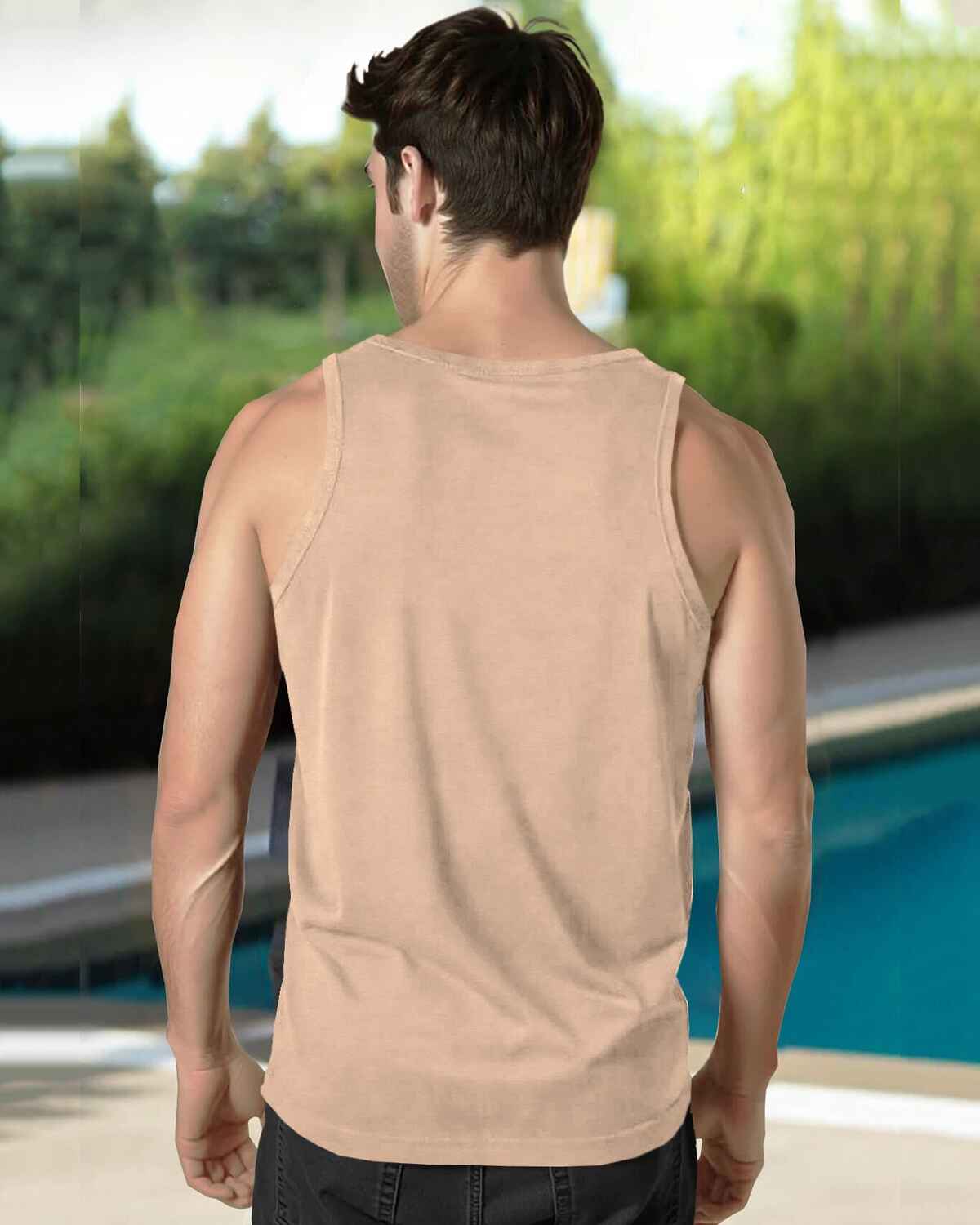 Men  V-neck Plain Beige Vest