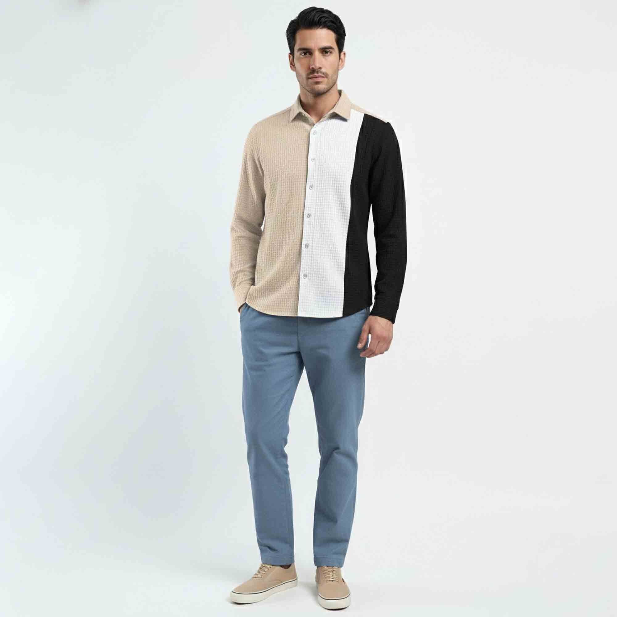 Mens Textured Pattren Striped Casual Shirt Multicolor