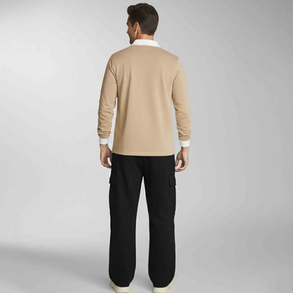 Out Fit Set Beige Polo Tshirt & Black Cargo Baggy Pant