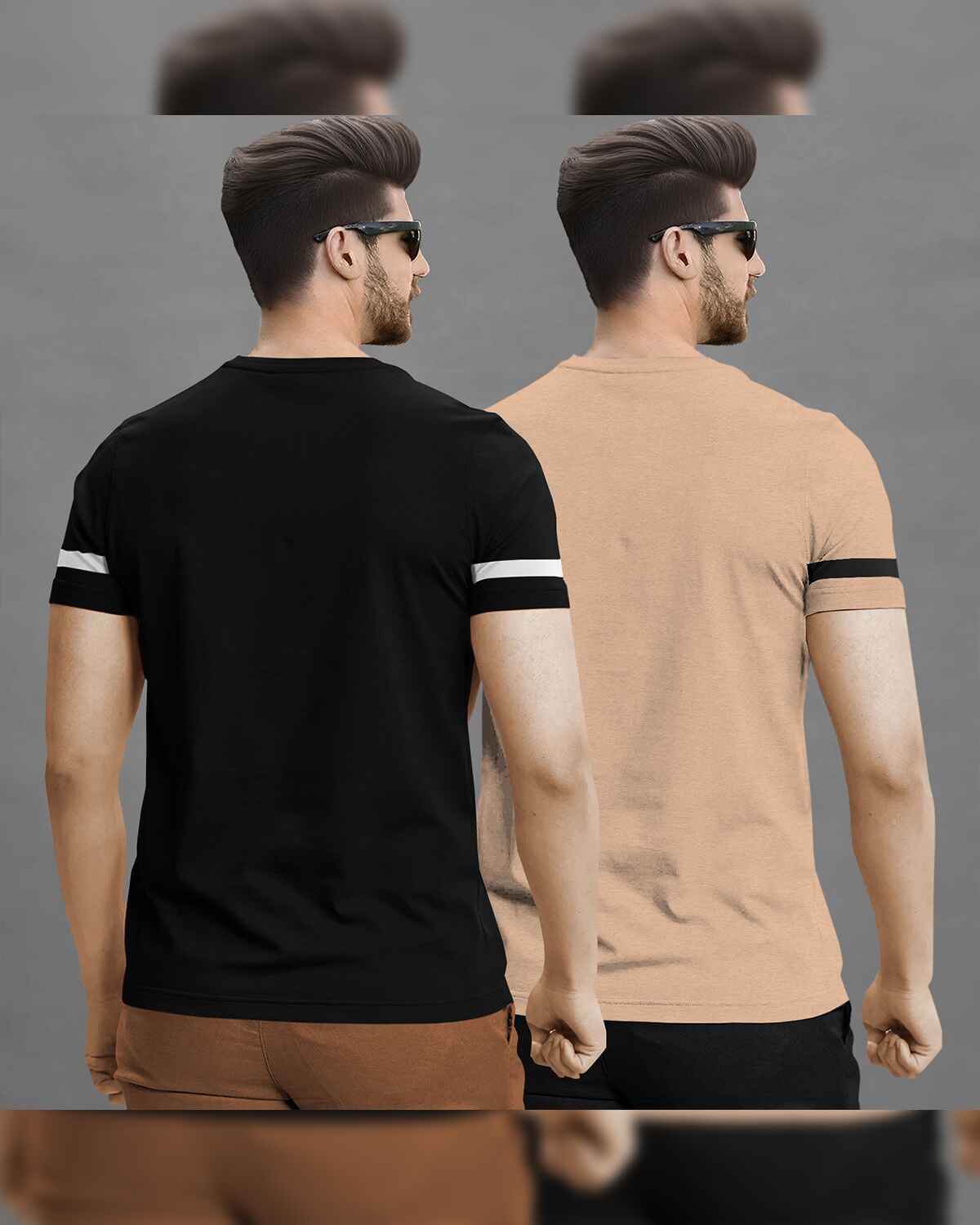 (Pack Of 2) Half Sleeve Black & Beige Karma Printed T-shirts