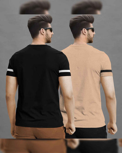 (Pack Of 2) Half Sleeve Black & Beige Karma Printed T-shirts