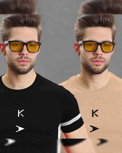 (Pack Of 2) Half Sleeve Black & Beige Karma Printed T-shirts
