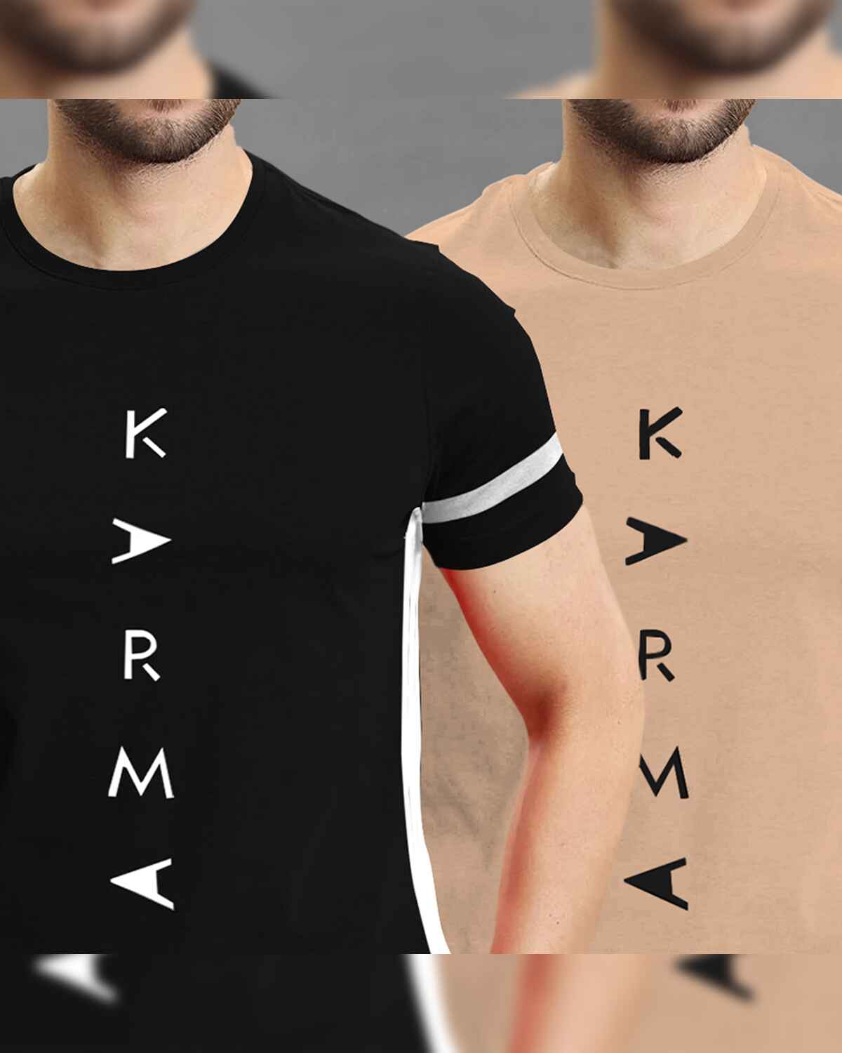 (Pack Of 2) Half Sleeve Black & Beige Karma Printed T-shirts
