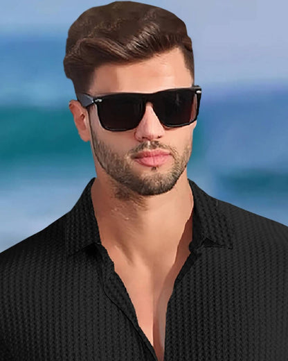 (Pack Of 2) Half Sleeve Plain Black & Beige Waffle Shirts