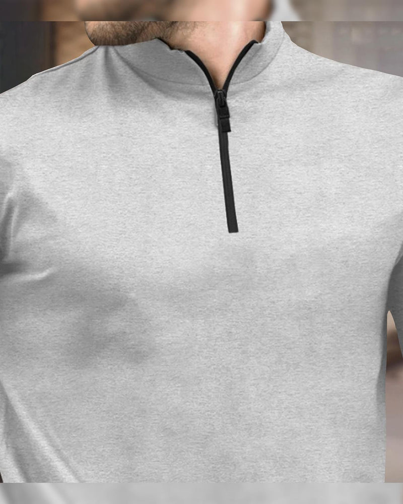 (Pack Of 2) Full Sleeve Men High Neck Plain T-shirts / Black & Grey