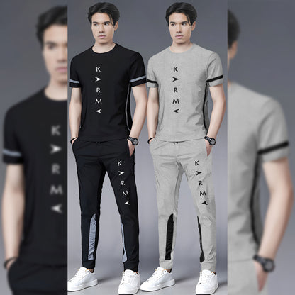 (Pack Of 2) Half Sleeve Printed Tracksuit Black & Grey