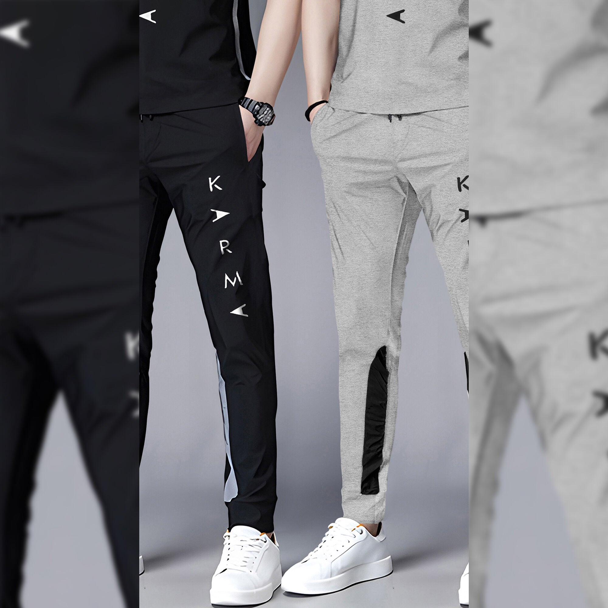 (Pack Of 2) Half Sleeve Printed Tracksuit Black & Grey
