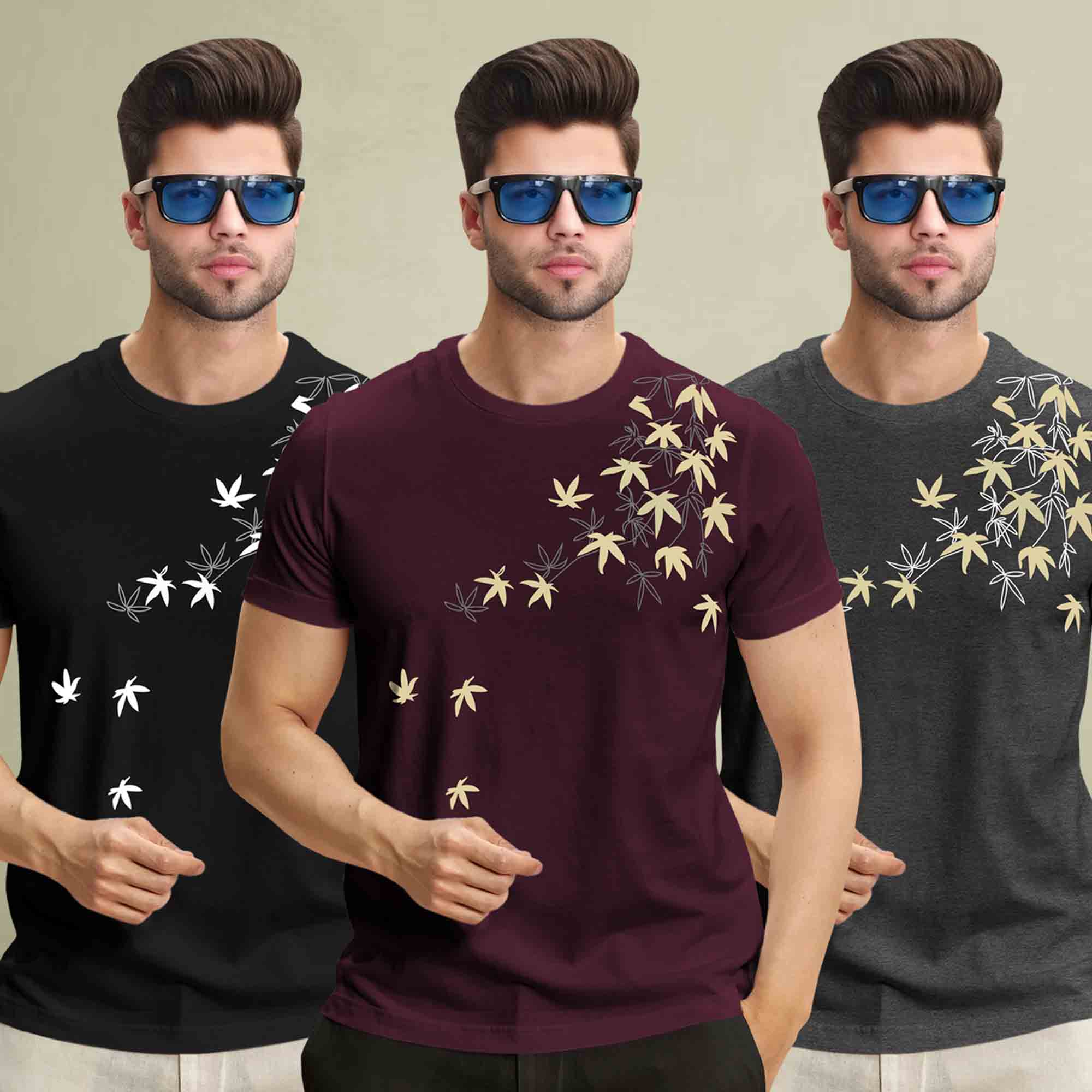 (Pack Of 3) Half Sleeve Printed Tshirts- 12 Variants