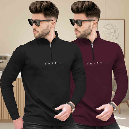 Pack Of 2 High Neck Logo Printed Full Sleeve Combo T-shirts - 13 Variants