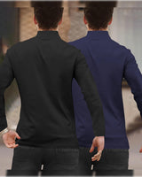 (Pack Of 2) Full Sleeve Men High Neck Plain T-shirts / Black & Navy