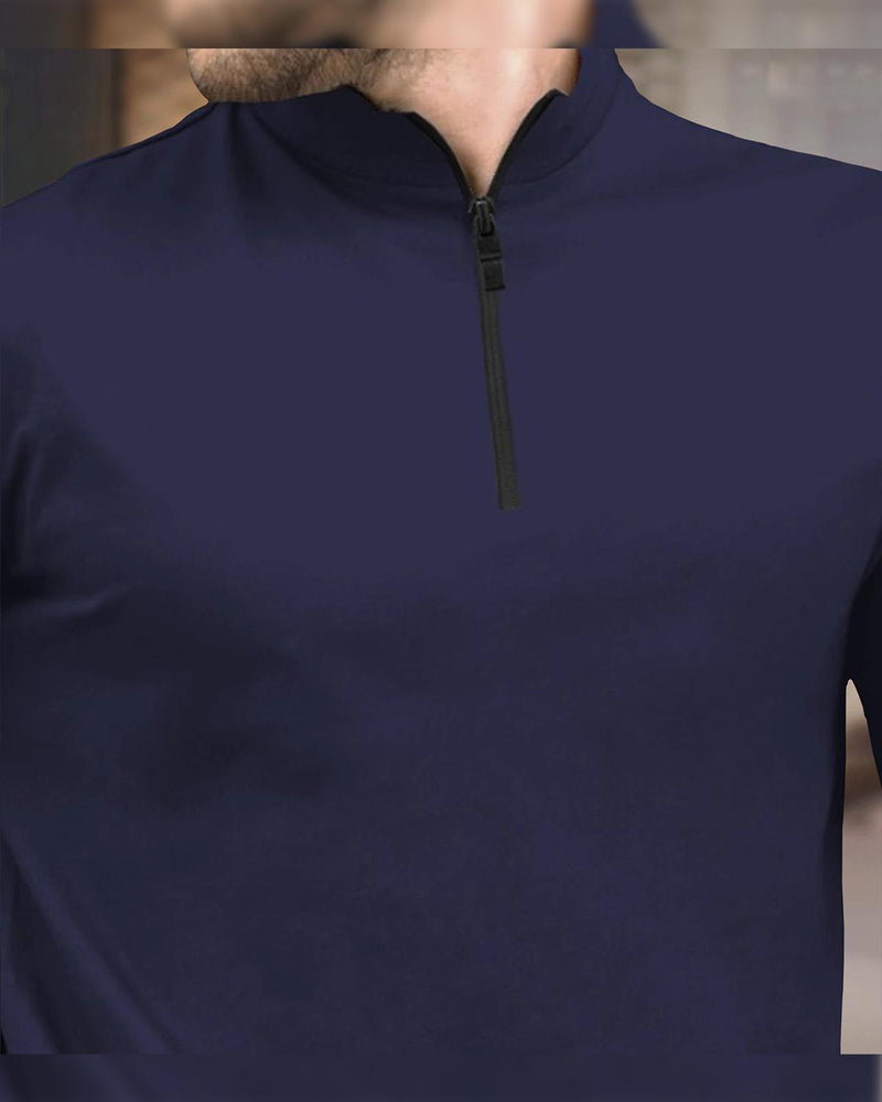 (Pack Of 2) Full Sleeve Men High Neck Plain T-shirts / Black & Navy