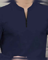 (Pack Of 2) Full Sleeve Henley Neck T-shirts / Black & Navy