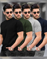 Mens Half Sleeve Plain Round Neck T-shirts (Pack Of 4) / Multicolor